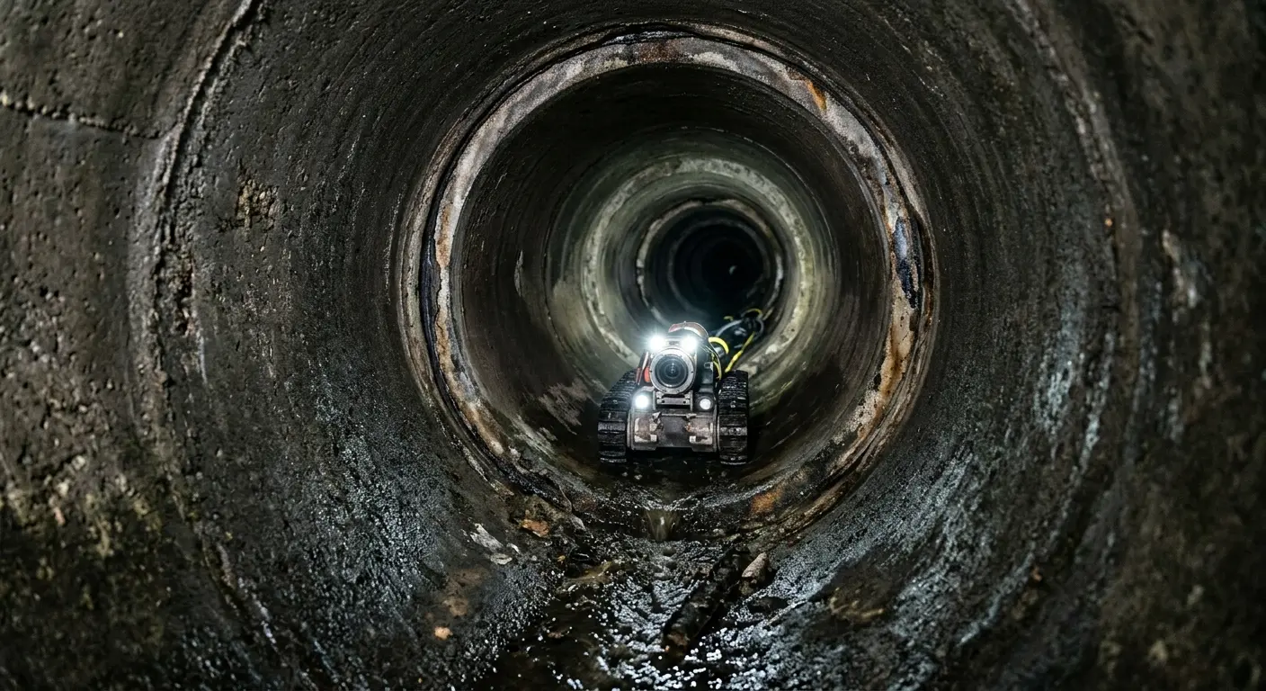 Robotic sewer camera inspecting pipe interior for Drain Snake Service in Hamden